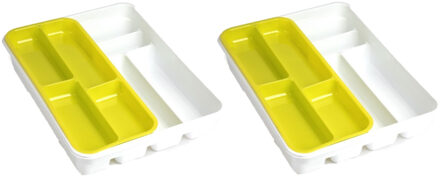 Forte Plastics 2x stuks witte bestekbak inzetbakken met geel oplegbakje kunststof L40 x B30 cm - Bestekbakken Multikleur