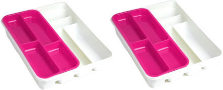 Forte Plastics 2x stuks witte bestekbak inzetbakken met roze oplegbakje kunststof L40 x B30 cm - Bestekbakken Multikleur