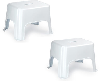 Forte Plastics 2x stuks witte keukenkrukjes/opstapjes 40 x 30 x 28 cm - Keuken/badkamer/kasten opstap verhoging krukjes/opstapjes