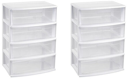 Forte Plastics 2x stuks witte/transparante ladekast/organiser 40 x 56 x 80 cm - Opbergbox