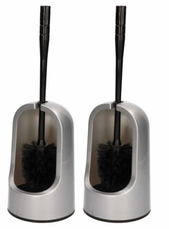 Forte Plastics 2x Toiletborstels/wc-borstels met zilveren houder 40 cm