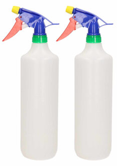 Forte Plastics 2x Waterverstuivers/spuitflessen wit 1 liter 31 cm - Plantenspuiten/schoonmaakspuiten 2 stuks