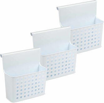 Forte Plastics 3x Badkamer/keuken hang opbergmandjes/organizers wit 26 cm - Hangmandjes/Kastmandjes - Shampoo/douche rekjes