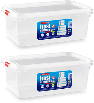 Forte Plastics 3x diepvries vershoudbakje met stevige deksel 2.65 liter 26,5 x 16,3 x 10 cm - Vershoudbakjes Transparant