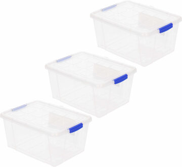 Forte Plastics 3x Opbergbakken/organizers met deksel 16 liter 40 cm transparant - Opbergbox