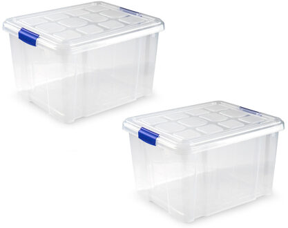 Forte Plastics 3x Opslagbakken/organizers met deksel 25 liter 42 cm transparant - Opbergbakken - Organizers/opbergbakken - Woonkamer/badkamer spullen opruimen