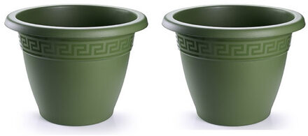 Forte Plastics 3x stuks bloempotten donkergroen rond diameter 18 cm - Bloemen/plantenbak/plantenpotten van kunststof