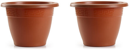 Forte Plastics 3x stuks bloempotten terra cotta rond diameter 22 cm - Bloemen/plantenbak/plantenpotten van kunststof