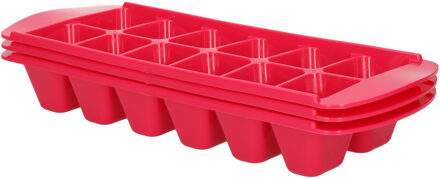 Forte Plastics 3x stuks IJsblokjes/ijsklontjes bakjes roze 29 x 11 cm - IJsblokjesvormen