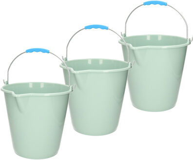 Forte Plastics 3x stuks kunststof emmers met schenktuit mint groen 12 liter - Emmers