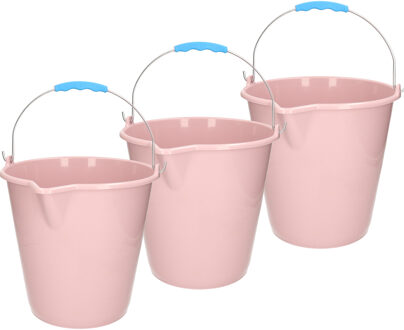 Forte Plastics 3x stuks kunststof emmers met schenktuit oud roze 12 liter - Emmers