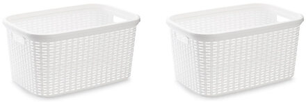 Forte Plastics 3x stuks kunststof open rotan mand van 35 liter in het wit - Badkamer wasmand/opslag manden - 53 x 36 x 26 cm