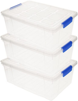 Forte Plastics 3x stuks opslag/opberg boxen/bakken transparant met deksel 37 x 26 x 14 cm met inhoud 9 liter - Opbergbox