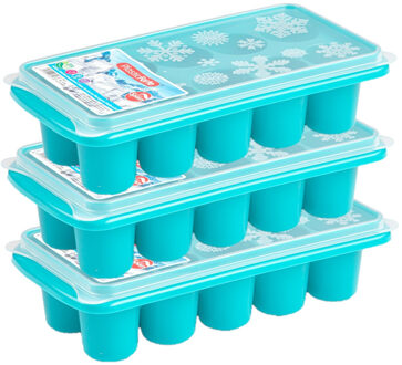 Forte Plastics 3x stuks Trays met dikke ronde blokken ijsblokjes/ijsklontjes vormpjes 10 vakjes kunststof blauw - IJsblokjesvormen