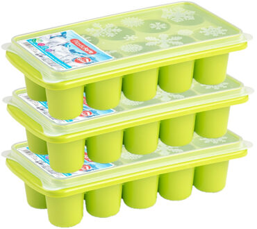 Forte Plastics 3x stuks Trays met dikke ronde blokken ijsblokjes/ijsklontjes vormpjes 10 vakjes kunststof groen - IJsblokjesvormen