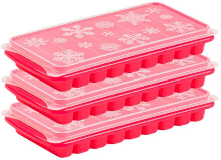 Forte Plastics 3x stuks Trays met Flessenhals ijsblokjes/ijsklontjes staafjes vormpjes 10 vakjes kunststof roze - IJsblokjesvormen