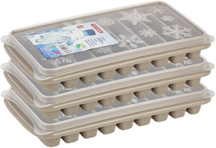 Forte Plastics 3x stuks Trays met Flessenhals ijsblokjes/ijsklontjes staafjes vormpjes 10 vakjes kunststof taupe - IJsblokjesvormen