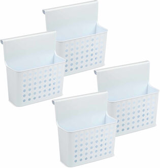 Forte Plastics 4x Badkamer/keuken hang opbergmandjes/organizers wit 26 cm - Hangmandjes/Kastmandjes - Shampoo/douche rekjes