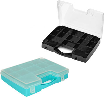 Forte Plastics 4x Opberg vakjes doos/Sorteerbox - 13-vaks kunststof - 27 x 20 x 3 cm - zwart/blauw