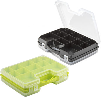 Forte Plastics 4x Opberg vakjes doos/Sorteerbox - 21-vaks kunststof - 28 x 21 x 6 cm - zwart/groen