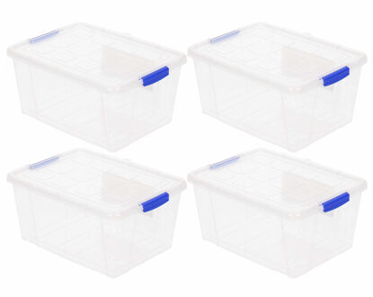 Forte Plastics 4x Opbergbakken/organizers met deksel 16 liter 40 cm transparant - Opbergbox