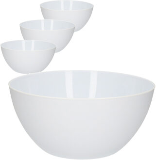 Forte Plastics 4x Schalen/schaaltjes rond wit - 750 ml - Ontbijt/dessert/snacks/sauzen serveren - Kommetjes van plastic - Keukenbenodigdheden