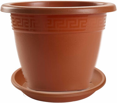 Forte Plastics 5x stuks bloempotten met onderschaal terra cotta rond diameter 20 cm