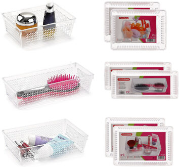 Forte Plastics 9x stuks transparante opbergbakjes/lade-verdelers in 3 formaten