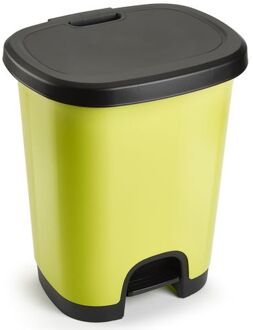 Forte Plastics Afvalemmer/vuilnisemmer/pedaalemmer 27 liter in het kiwi groen/zwart met deksel en pedaal - Pedaalemmers