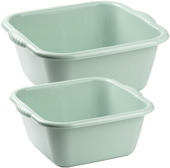 Forte Plastics Afwasbak teil - set van 2 formaten - 10 en 15 liter - mint groen - kunststof - Afwasbak