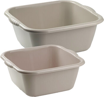 Forte Plastics Afwasbak teil - set van 2 formaten - 10 en 15 liter - taupe - kunststof - Afwasbak