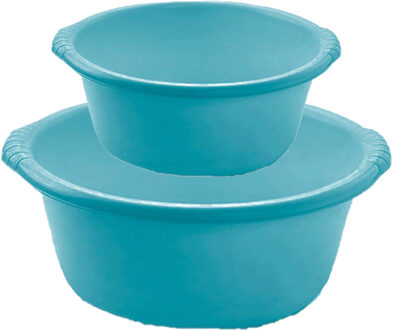 Forte Plastics Afwasbak teil - set van 2 formaten - 10 en 15 liter - turquoise blauw - kunststof - Afwasbak