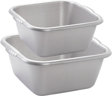 Forte Plastics Afwasbak teil - set van 2 formaten - 10 en 15 liter - zilvergrijs - kunststof