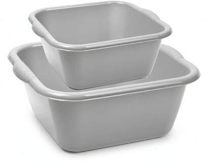 Forte Plastics Afwasbak teil - set van 2 formaten - 10 en 20 liter - grijs - kunststof