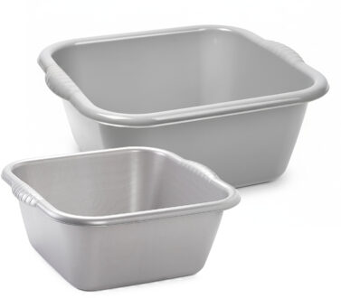 Forte Plastics Afwasbak teil - set van 2 formaten - 10 en 20 liter - zilvergrijs en grijs - kunststof