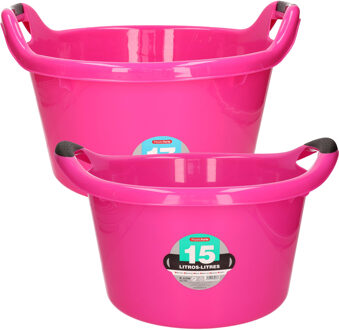Forte Plastics Afwasbak teil - set van 2 formaten - 15 en 17 liter - roze - kunststof - Afwasbak