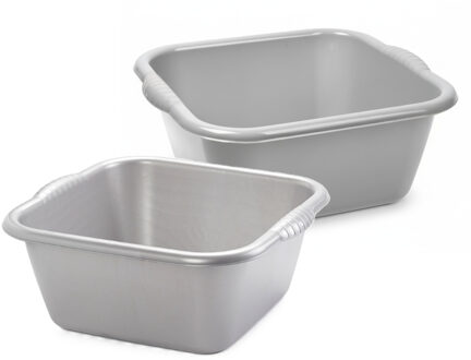 Forte Plastics Afwasbak teil - set van 2 formaten - 15 en 20 liter - zilvergrijs en grijs - kunststof