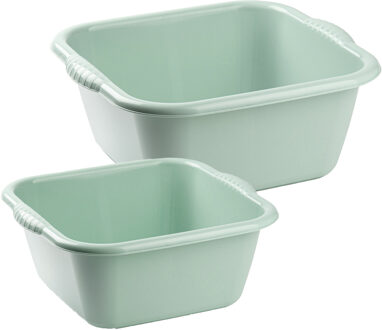Forte Plastics Afwasbak teil - set van 2 formaten - 6 en 10 liter - mint groen - kunststof