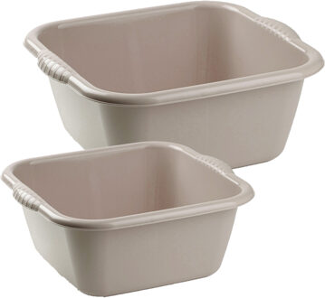 Forte Plastics Afwasbak teil - set van 2 formaten - 6 en 10 liter - taupe - kunststof - Afwasbak