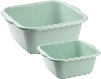 Forte Plastics Afwasbak teil - set van 2 formaten - 6 en 15 liter - mint groen - kunststof