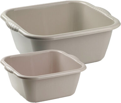 Forte Plastics Afwasbak teil - set van 2 formaten - 6 en 15 liter - taupe - kunststof - Afwasbak
