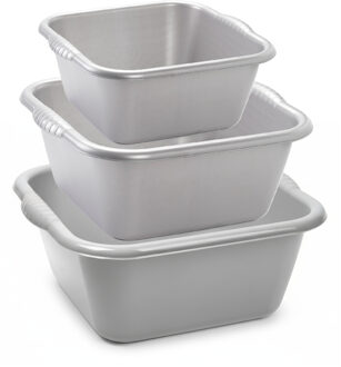 Forte Plastics Afwasbak teil - set van 3 formaten - 10 en 15 en 20 liter - zilvergrijs en grijs - kunststof