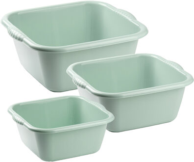Forte Plastics Afwasbak teil - set van 3 formaten - 6 en 10 en 15 liter - mint groen - kunststof