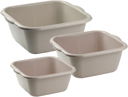 Forte Plastics Afwasbak teil - set van 3 formaten - 6 en 10 en 15 liter - taupe - kunststof - Afwasbak