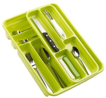 Forte Plastics Bestekbak/bestekhouders 2 lagen lime groen L40 x B30 x H7 cm - Bestekbakken