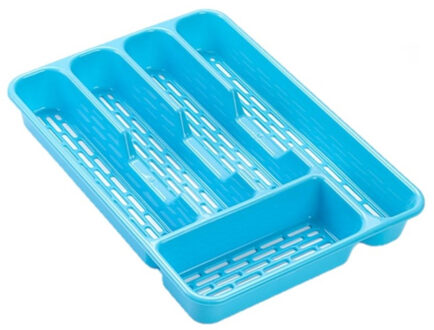 Forte Plastics Bestekbak/bestekhouders 5-vaks blauw L24 x B24 x H4 cm - Bestekbakken