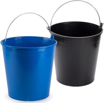 Forte Plastics Blauwe en zwarte schoonmaakemmers/huishoudemmers set 15 liter en 32 x 31 cm - Emmers