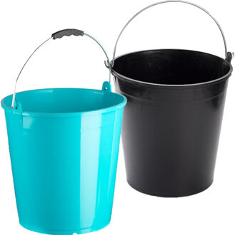 Forte Plastics Blauwe en zwarte schoonmaakemmers/huishoudemmers set 15 liter en 32 x 31 cm - Emmers