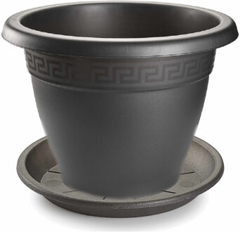 Forte Plastics bloempot met onderschaal - antraciet - rond - D50 x H40 cm - kunststof