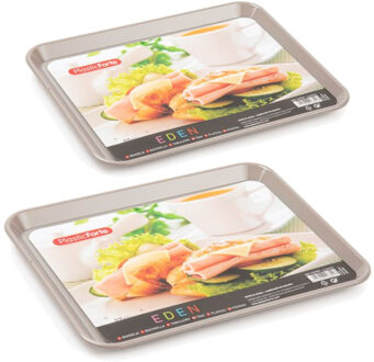 Forte Plastics Dienbladen/serveerbladen voordeelset van 2 formaten in taupe/beige kunststof - Dienbladen